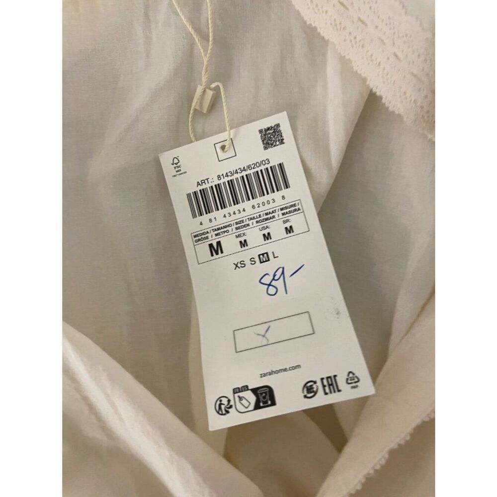 Zara Home Womens Robe Medium Ecru Cotton Lace Trim Tie Waist 8143/434 NWT - Picture 6 of 12